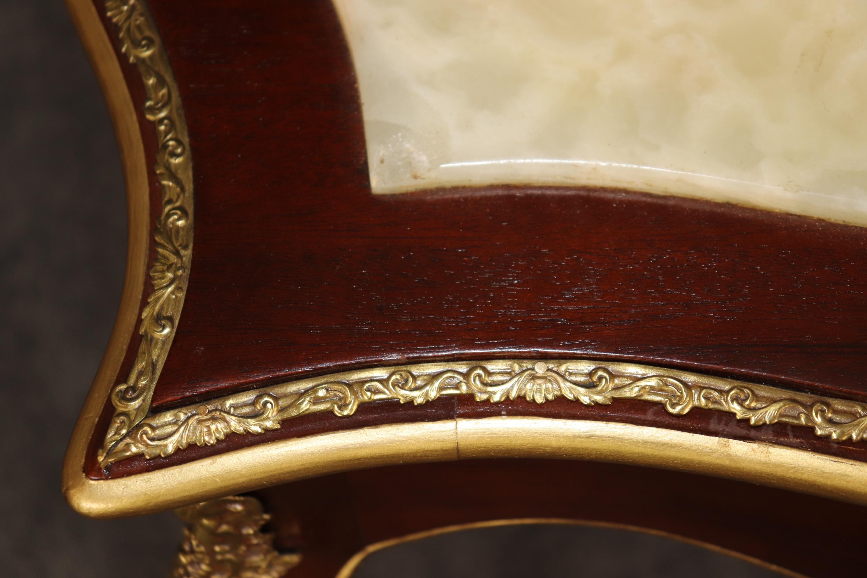 Alabaster Top Louis XV Style Bronze Mounted Gilded Mahogany Center Table For Sale 7