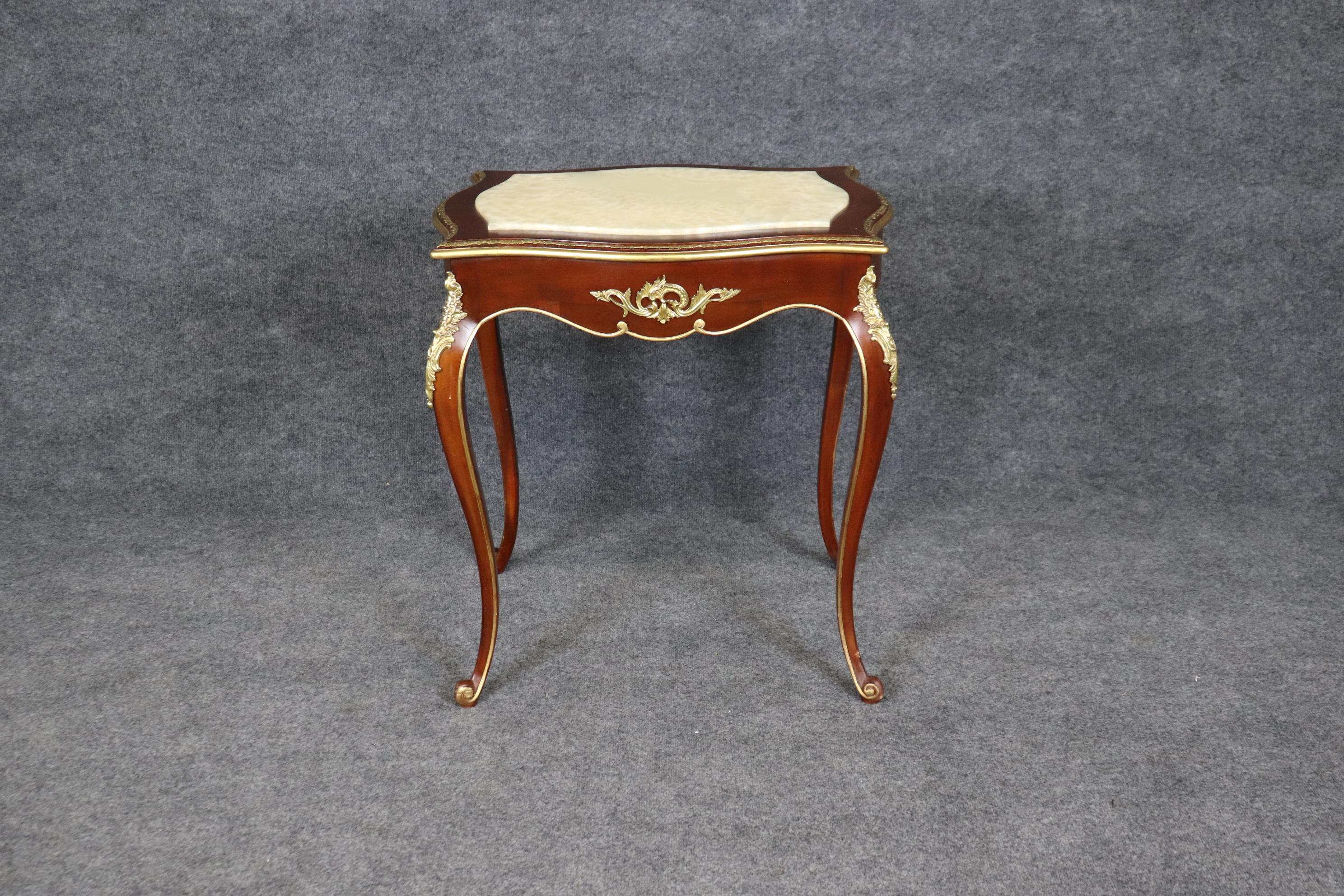 French Alabaster Top Louis XV Style Bronze Mounted Gilded Mahogany Center Table For Sale