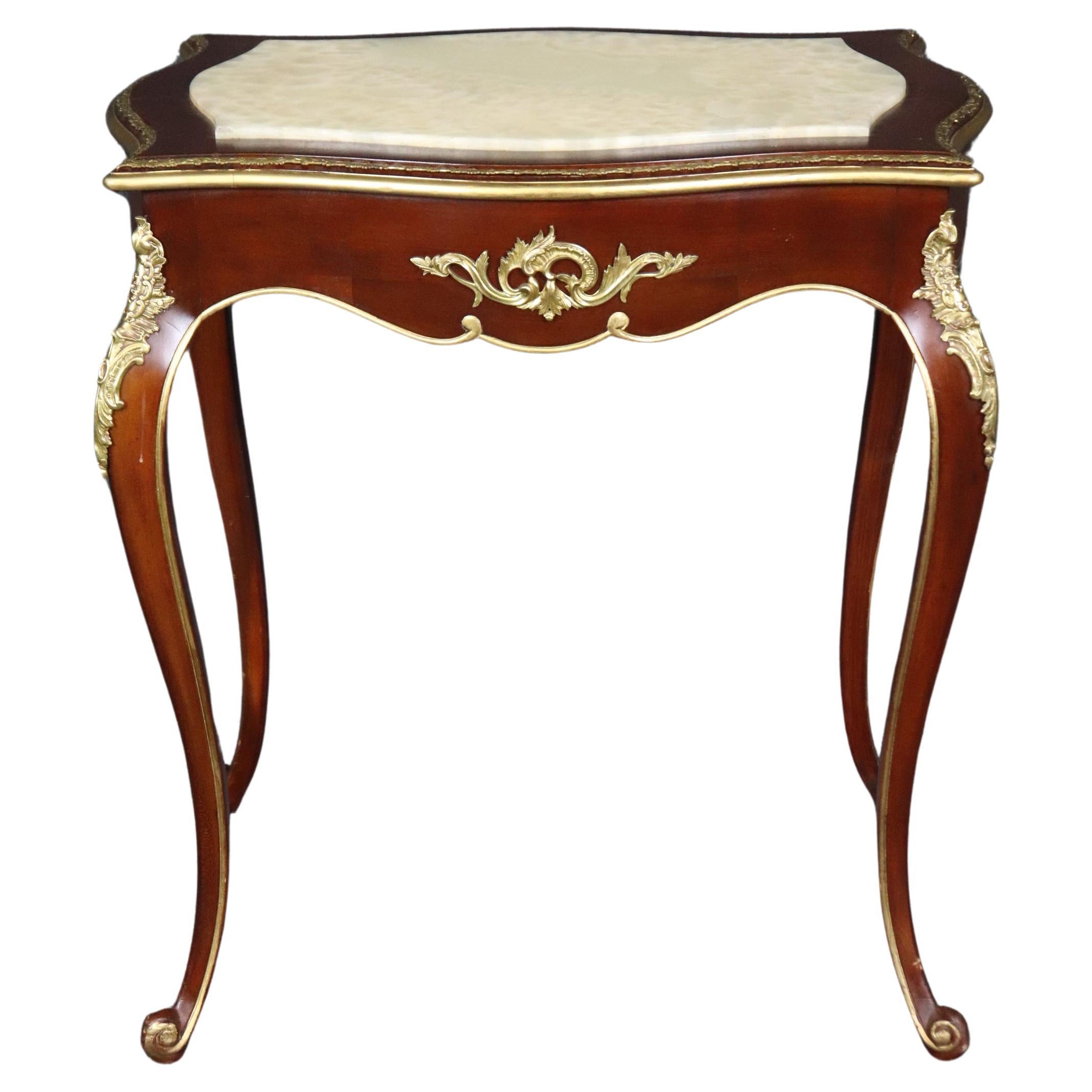 Alabaster Top Louis XV Style Bronze Mounted Gilded Mahogany Center Table For Sale
