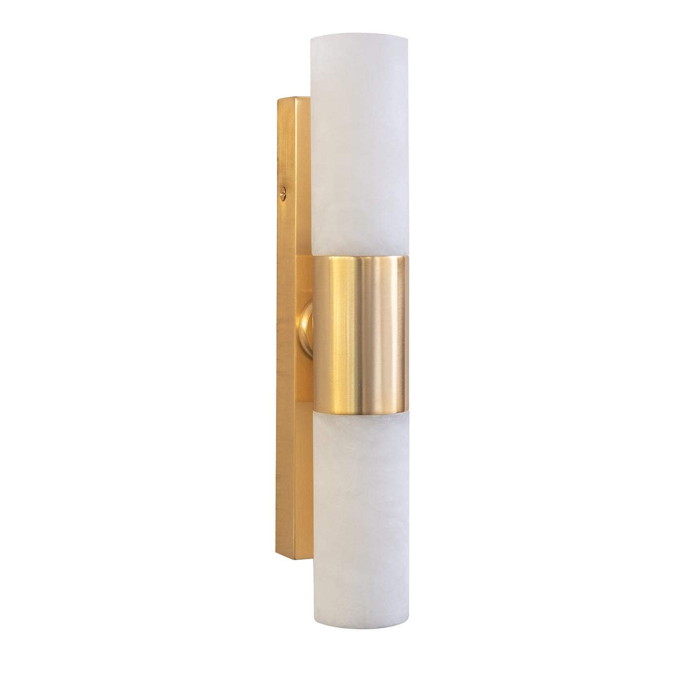 XXI secolo e contemporaneo Lampada da parete Alabaster Tube a 2 luci in ottone placcato oro e alabastro in vendita
