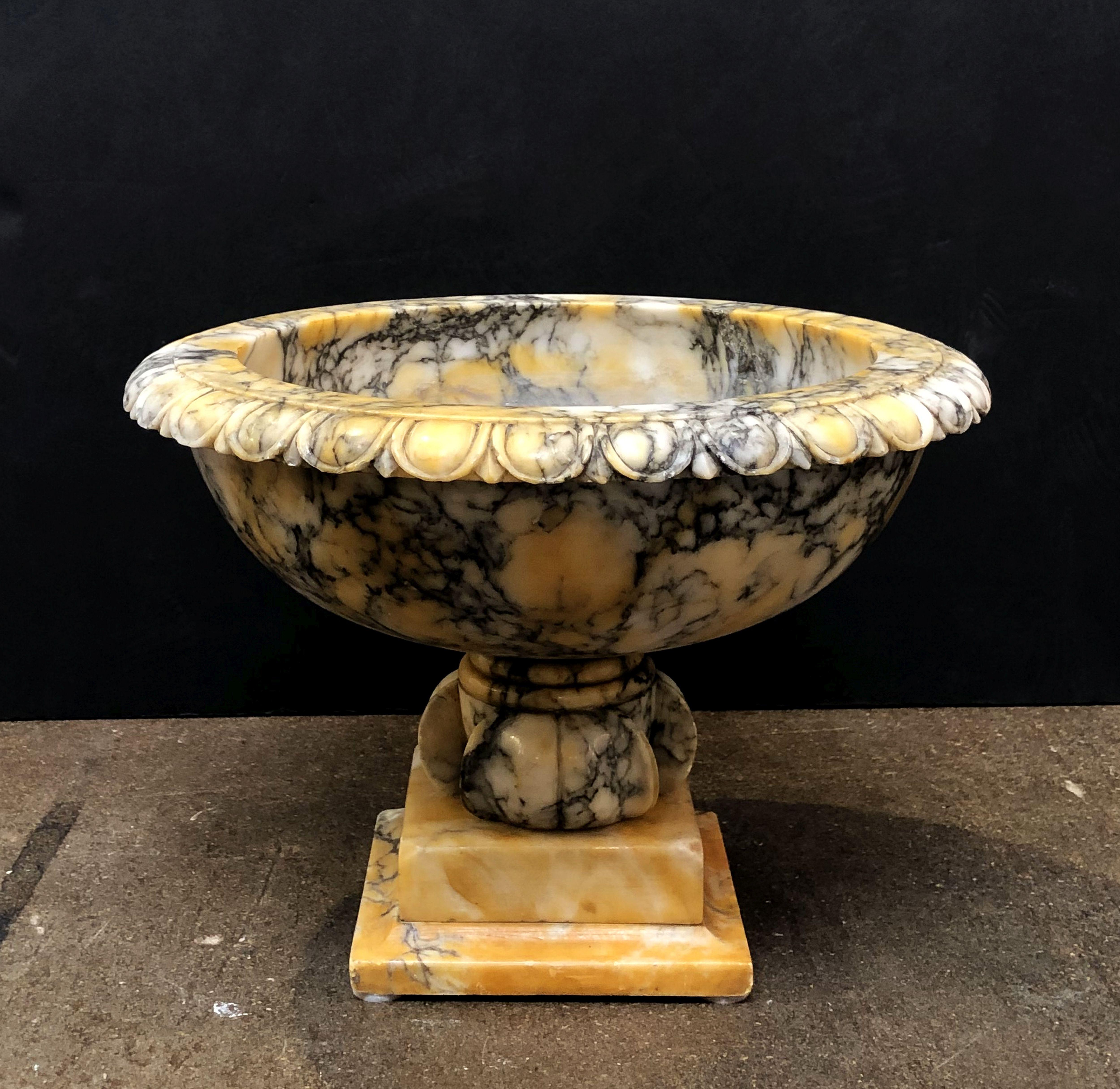 Italian Alabaster Urn or Bowl on Pedestal from Italy