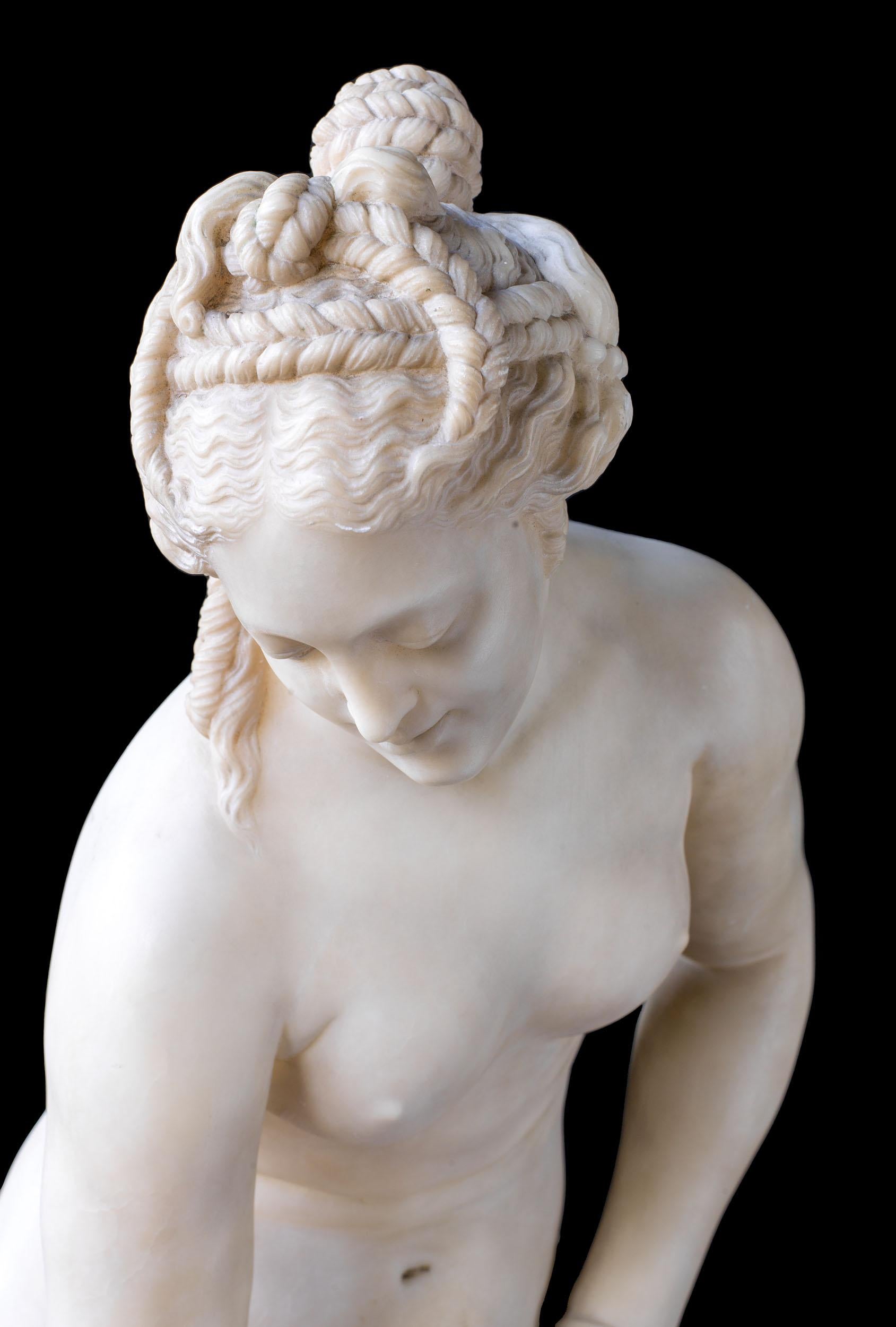 Hand-Carved Alabaster Venus Emerging from Her Bath