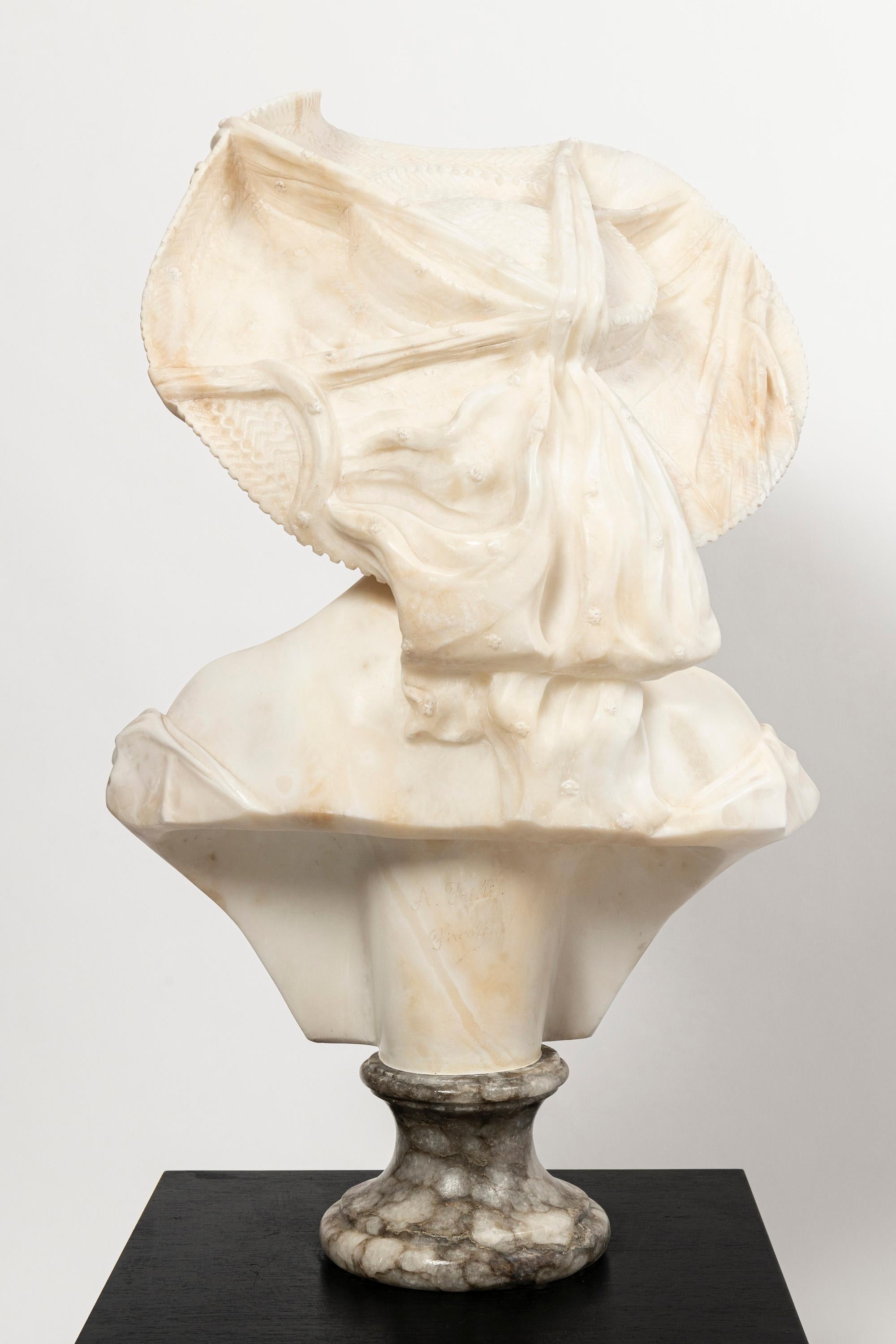Busto de mujer de alabastro firmado A. Frilli, Italia, hacia 1890. Fines del siglo XIX en venta