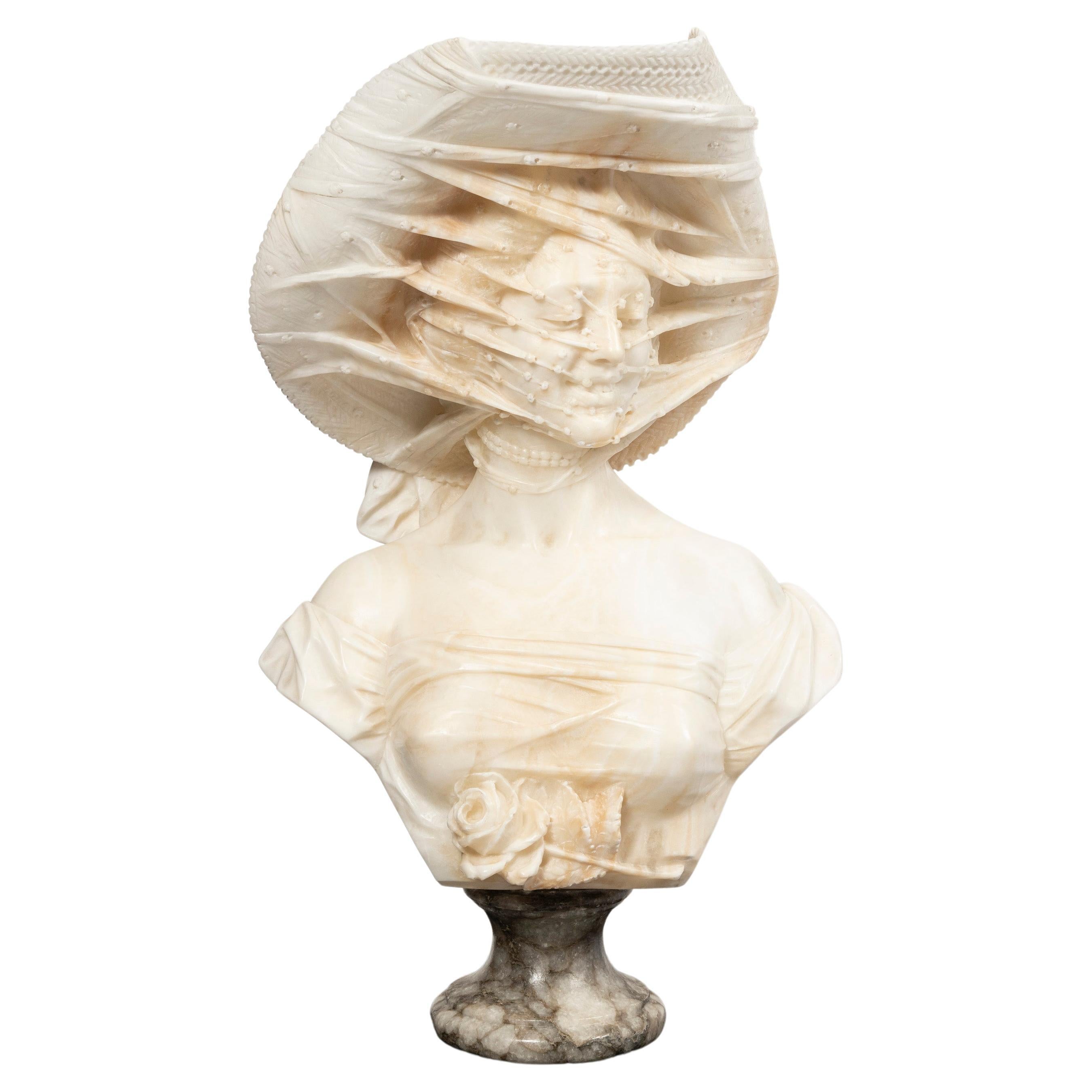 Alabaster woman bust signed A. Frilli, Italy, circa 1890.