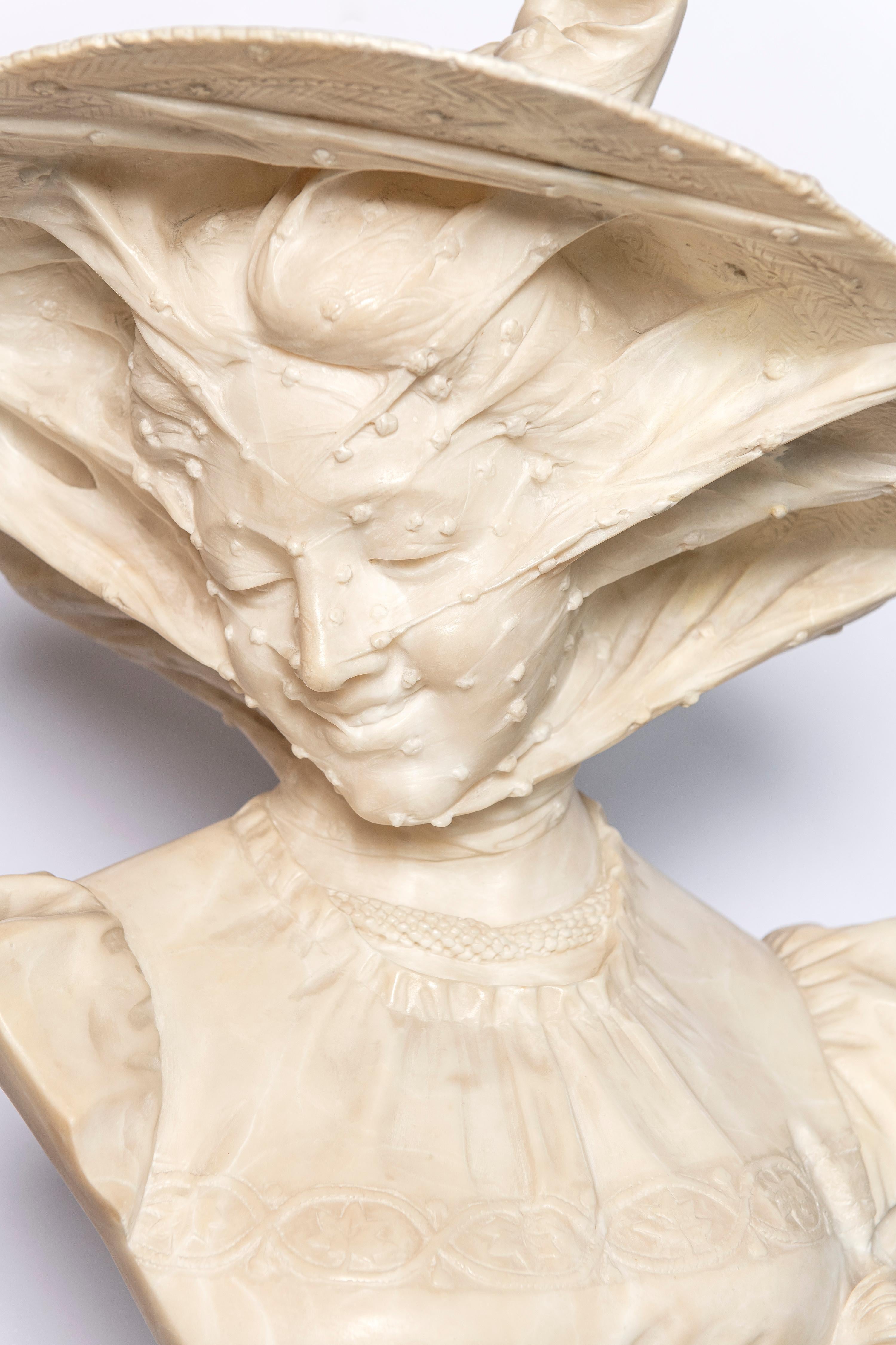 Busto de alabastro de mujer, firmado Antonio Frilli, Italia, hacia 1890.