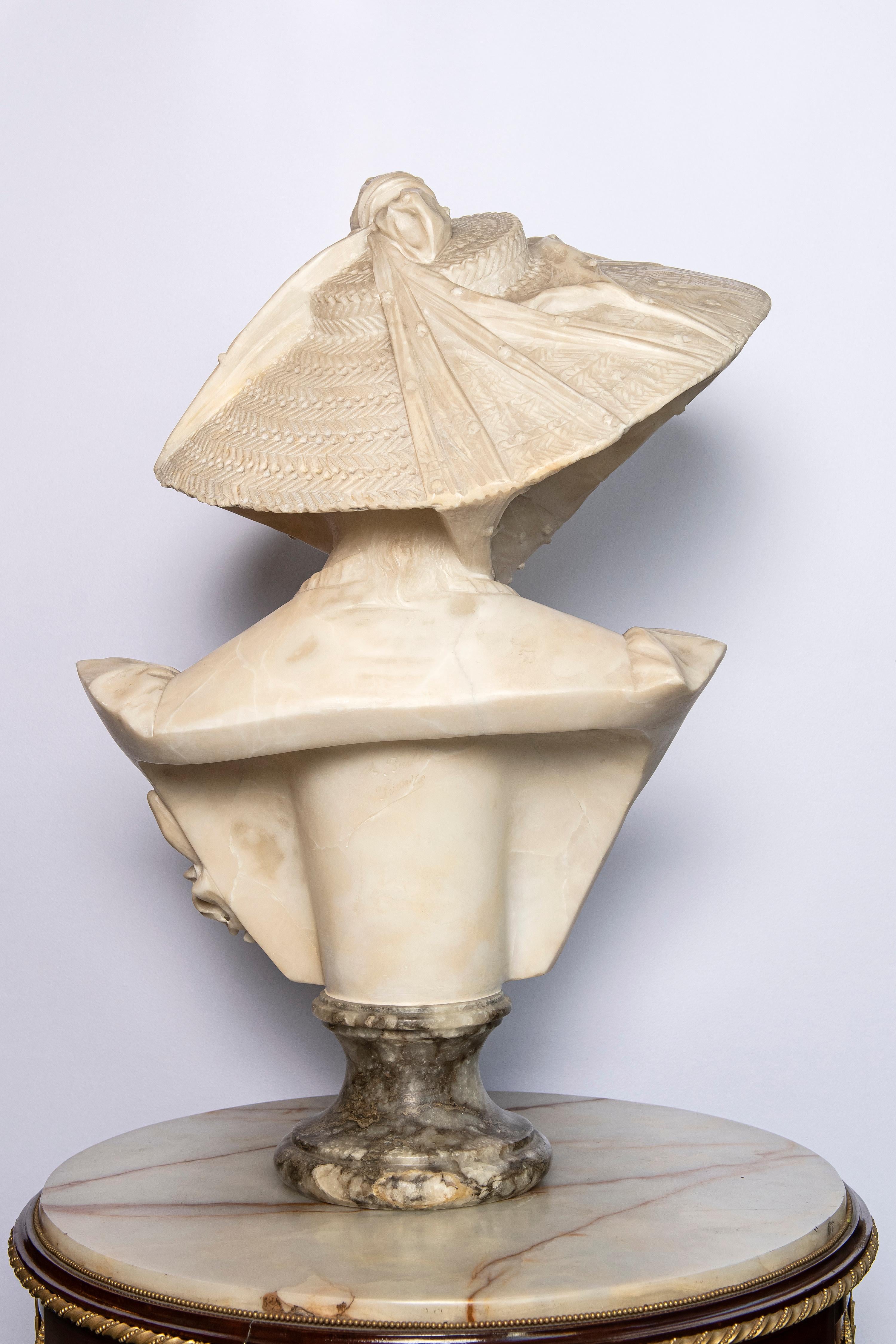 Belle Époque Buste de femme en albâtre:: signé Antonio Frilli:: Italie:: vers 1890 en vente