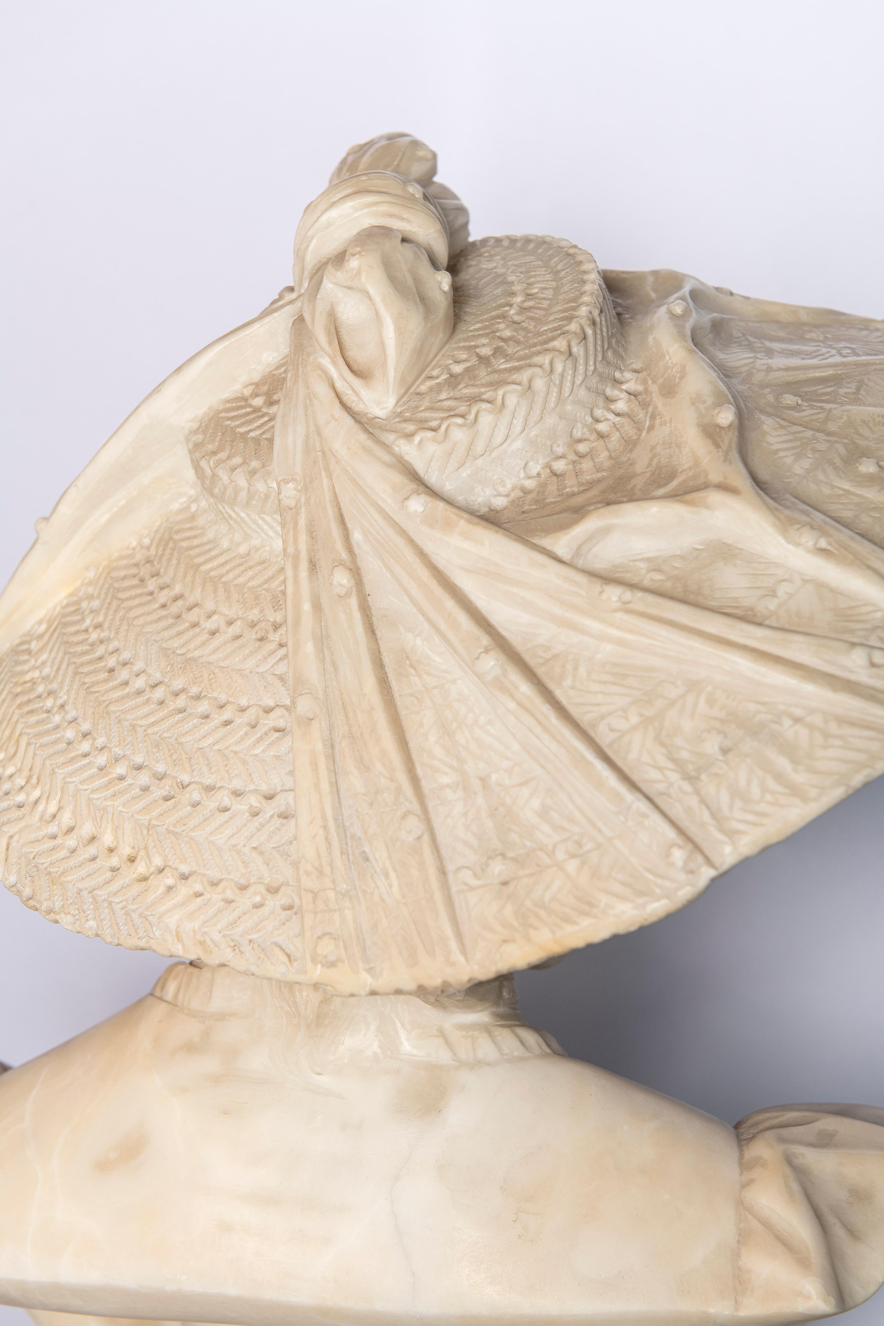 Belle Époque Alabaster Woman Bust, Signed Antonio Frilli, Italy, circa 1890 For Sale