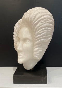 Alabaster Woman's Head Sculpture on Marble Base Rotates 360 Degree