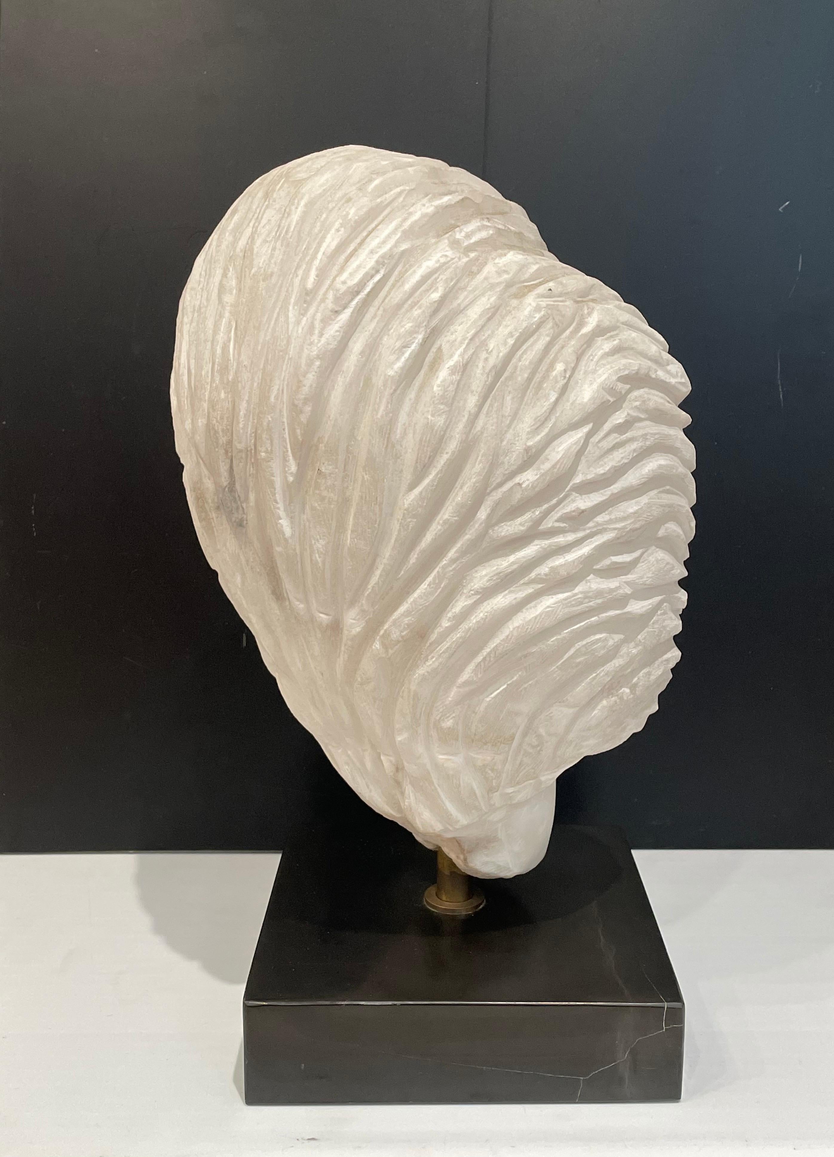 Italian Alabaster Woman's Head Sculpture on Marble Base Rotates 360 Degree