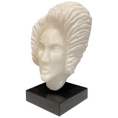 Alabaster Woman's Head Sculpture on Marble Base Rotates 360 Degree