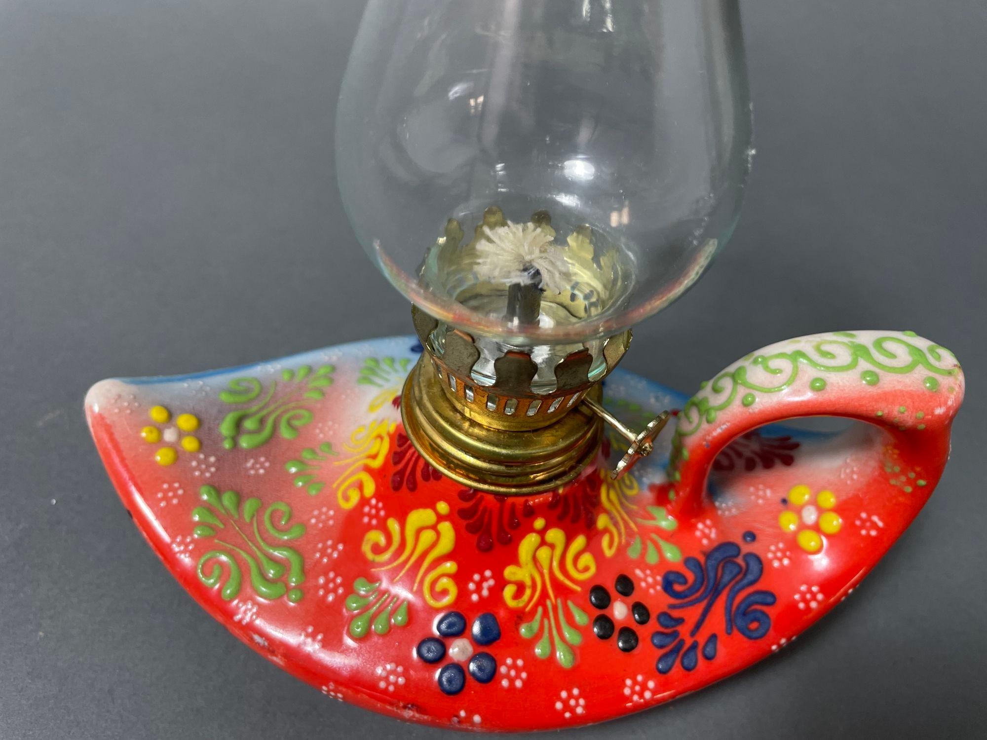Ceramic Aladdin style handmade red ceramic Turkish oil lamp For Sale