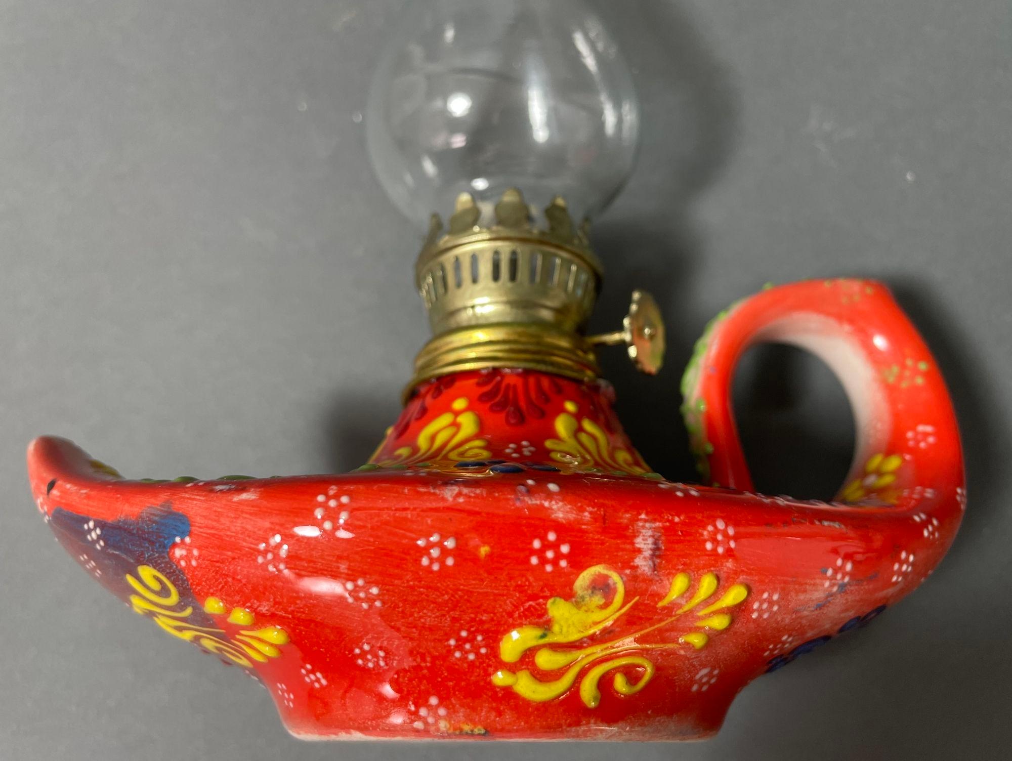 Hand-Crafted Aladdin style handmade red ceramic Turkish oil lamp For Sale