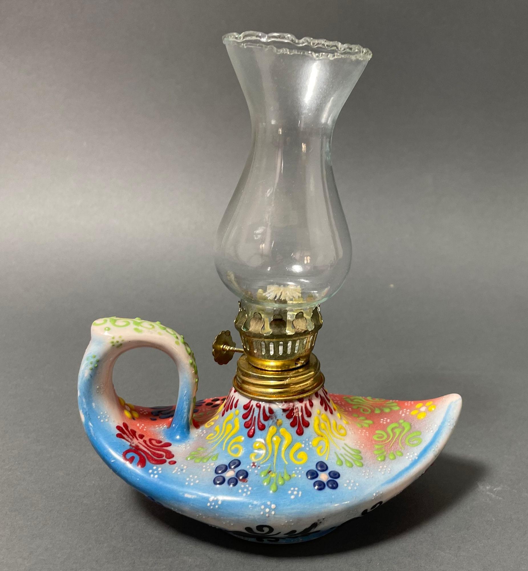 Aladdin élégante lampe à huile turque en céramique bleue faite à la main en vente 6