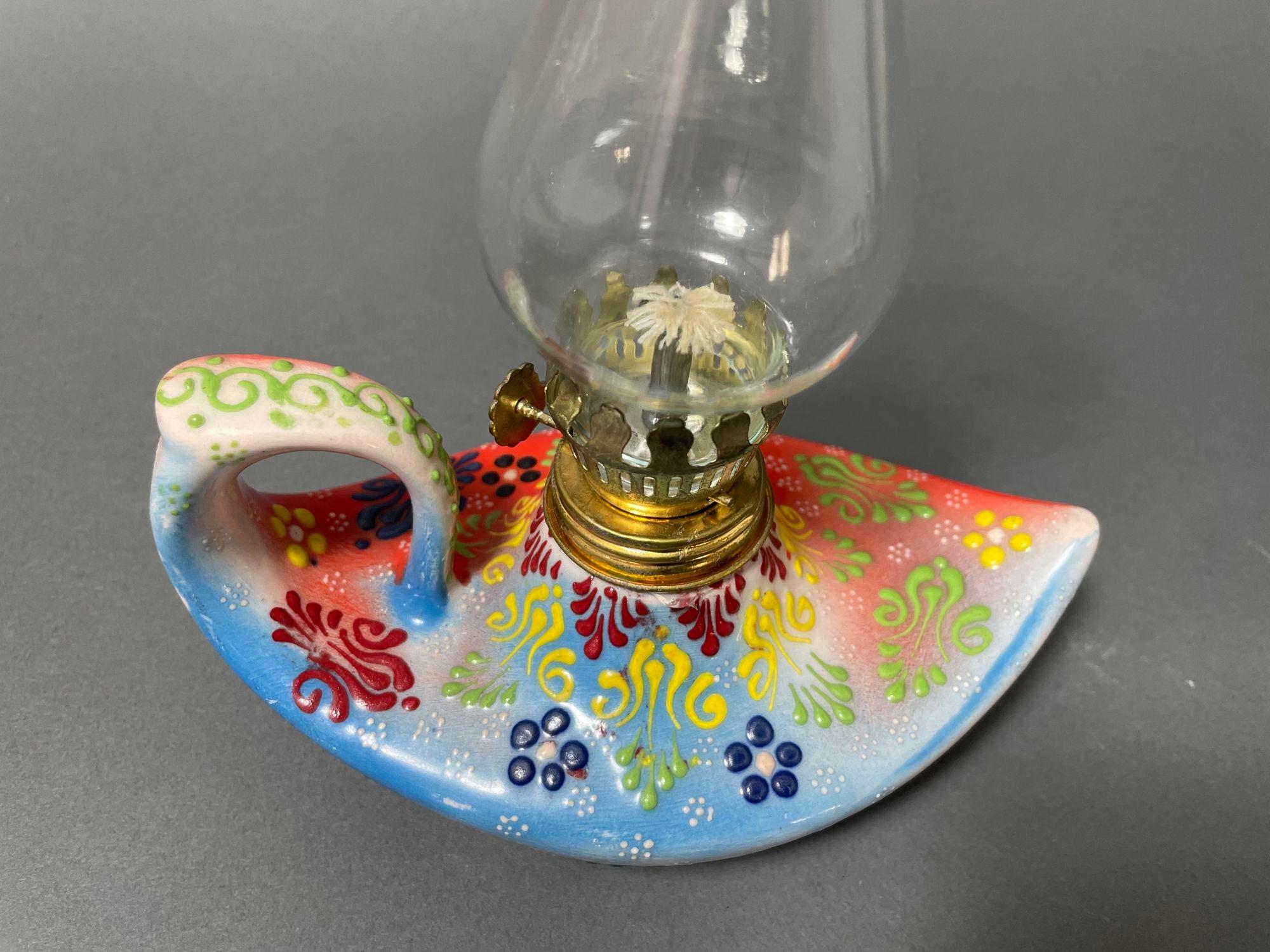 Aladdin élégante lampe à huile turque en céramique bleue faite à la main en vente 7