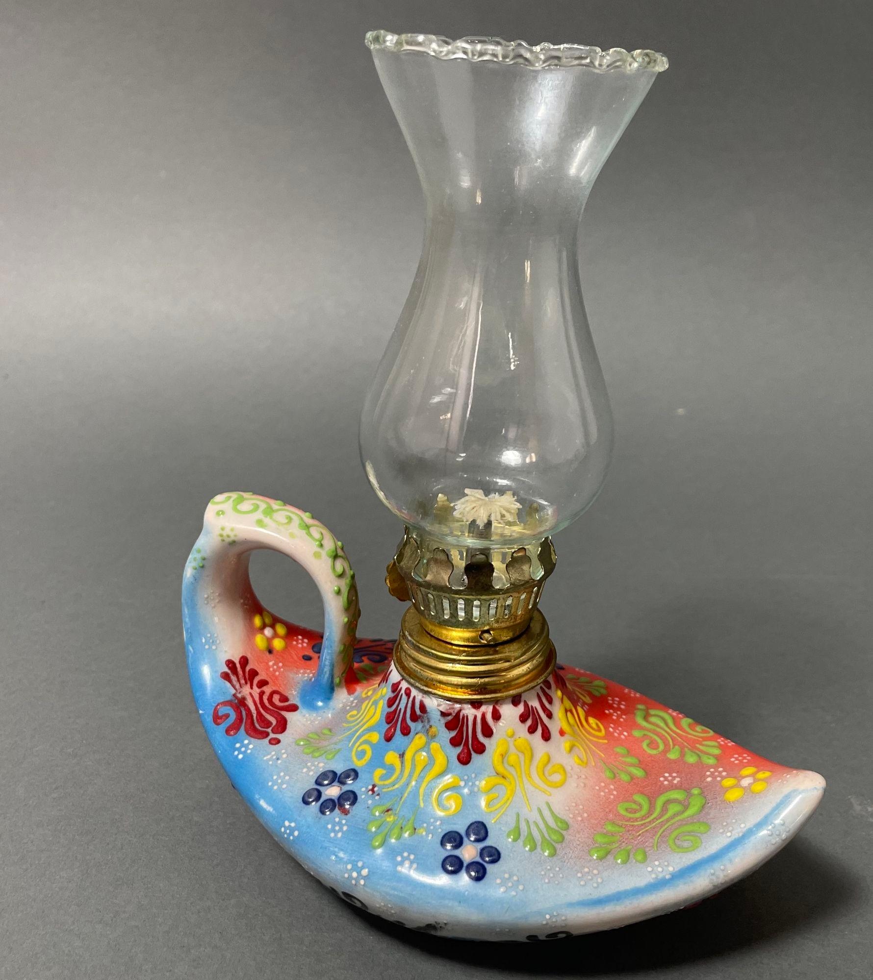 Aladdin élégante lampe à huile turque en céramique bleue faite à la main en vente 9