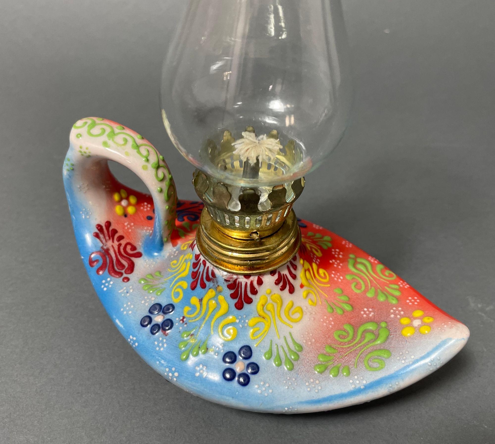 Aladdin élégante lampe à huile turque en céramique bleue faite à la main en vente 10