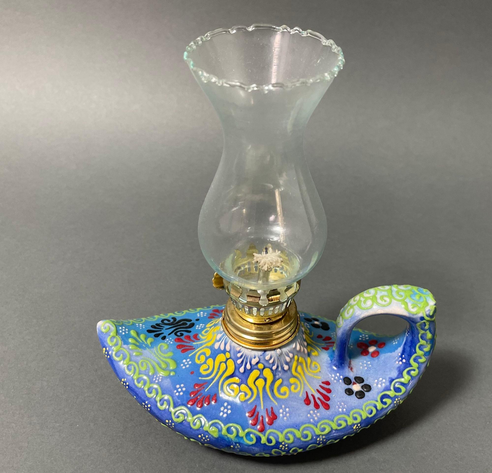 Islamic Aladdin Stylish Handmade Blue Ceramic Turkish Oil Lamp For Sale