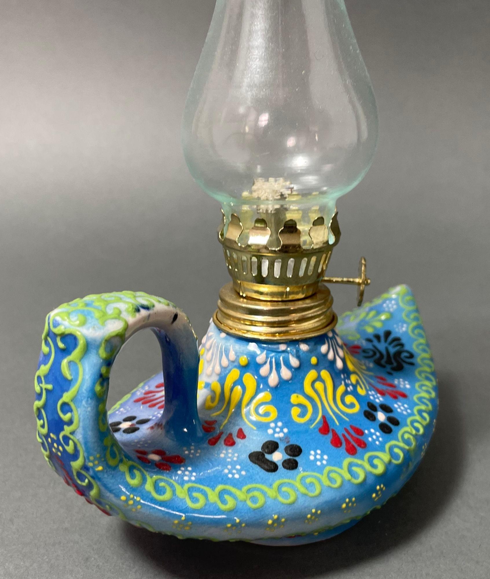 Aladdin Stylish Handmade Blue Ceramic Turkish Oil Lamp For Sale 2