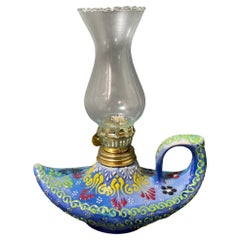 Vintage Aladdin Stylish Handmade Blue Ceramic Turkish Oil Lamp