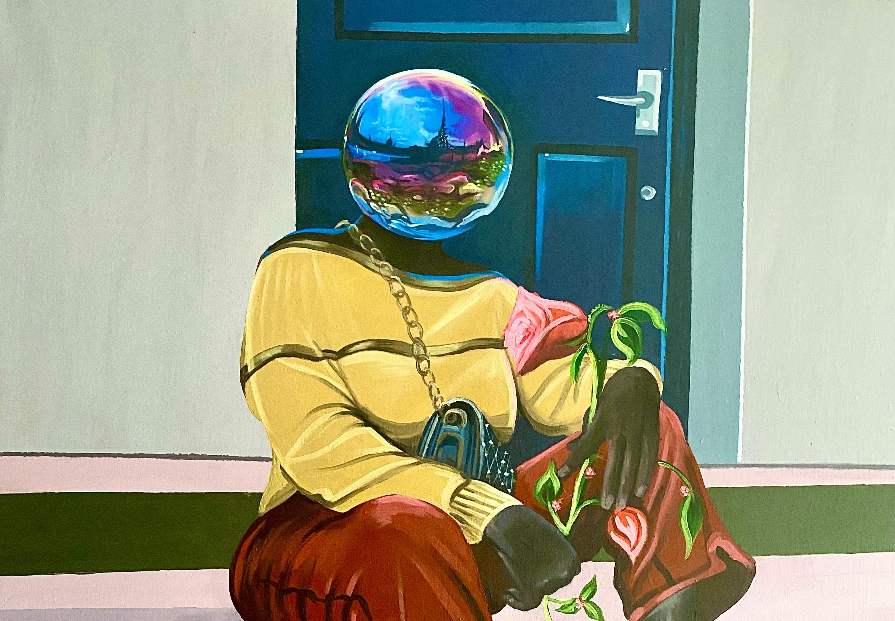 Bide Your Time - 21° secolo, Surrealismo, Figurativo, Donne, Africa, Globo - Painting di Aladejare Ayodeji