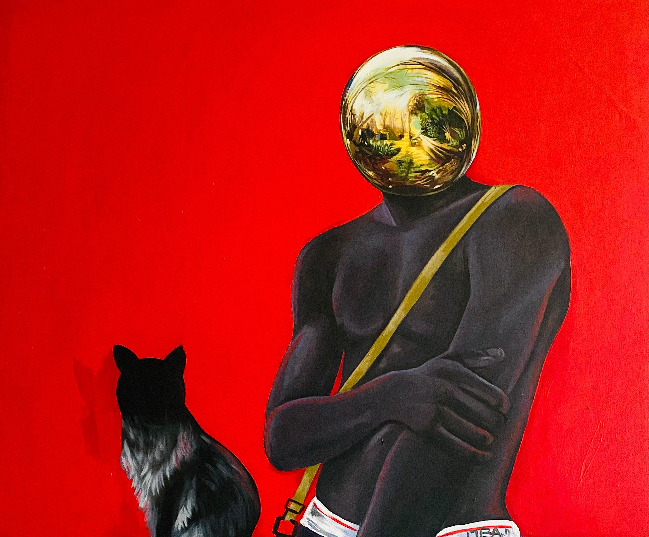 Mi secreto está a salvo contigo -Siglo XXI, Surrealismo, Figurativo, Hombres y animales - Painting de Aladejare Ayodeji