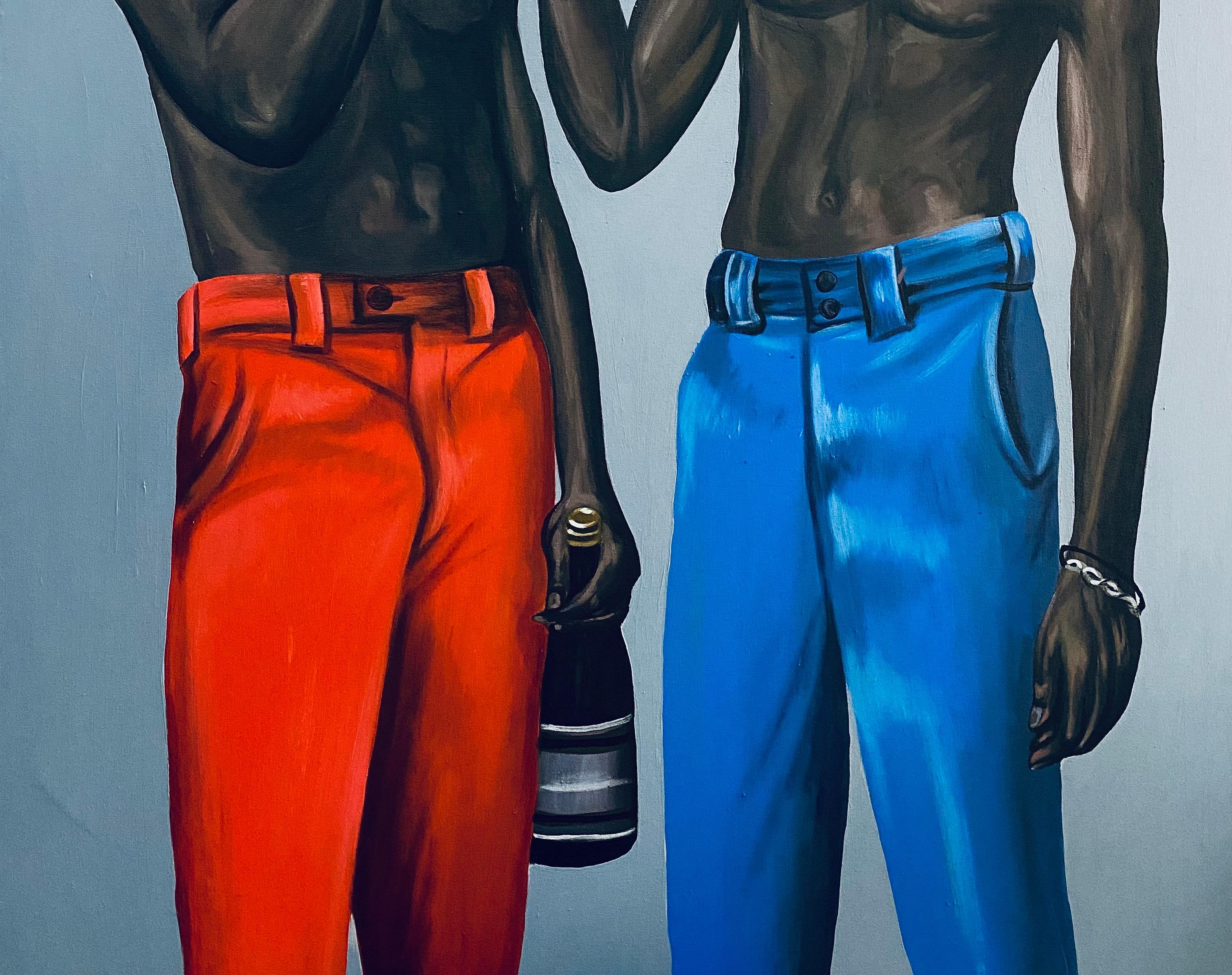 Roister - Siglo XXI, Surrealismo, Hombres jóvenes que brindan por la buena vida - Painting Surrealista de Aladejare Ayodeji