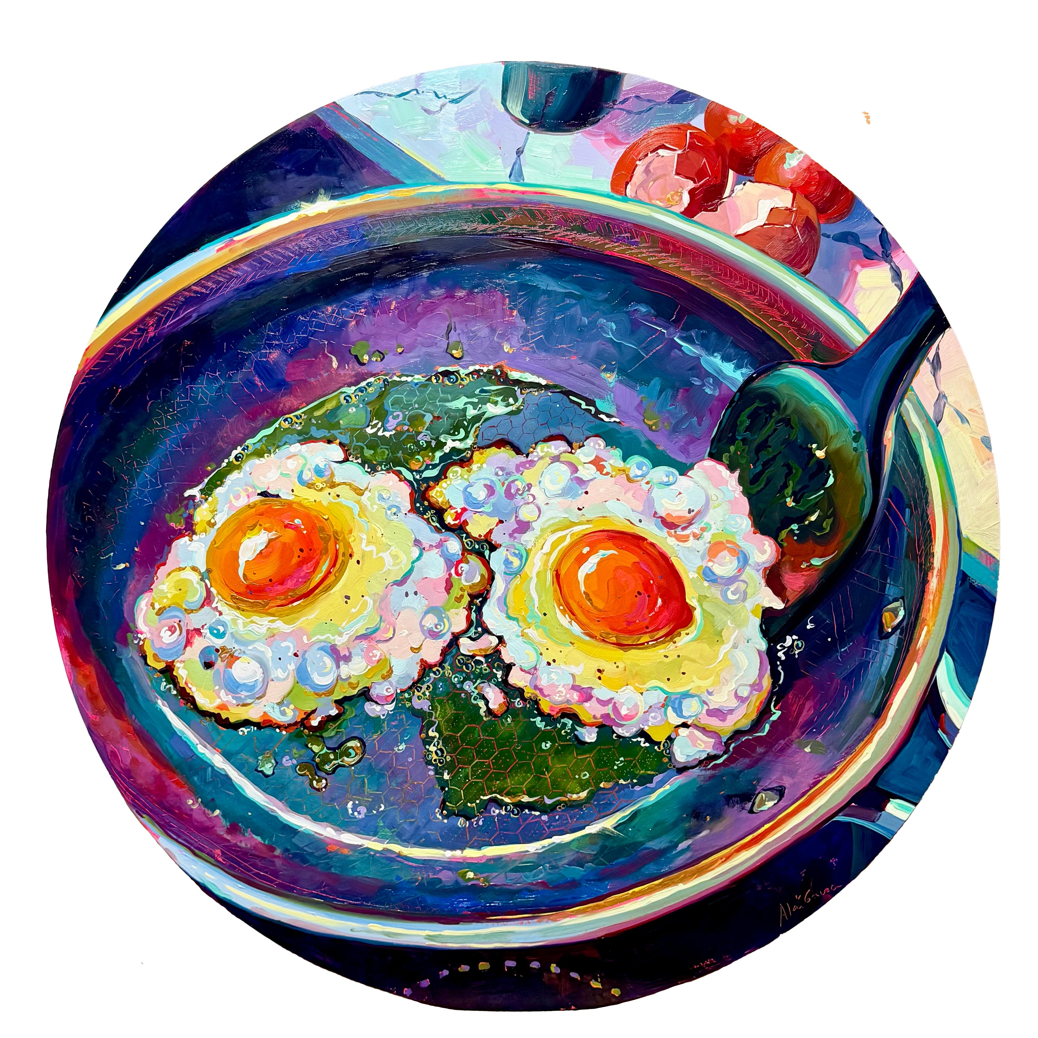 Alai Ganuza, "Huevos crujientes" - Pintura al óleo y acrílico sobre bodegón, 2025