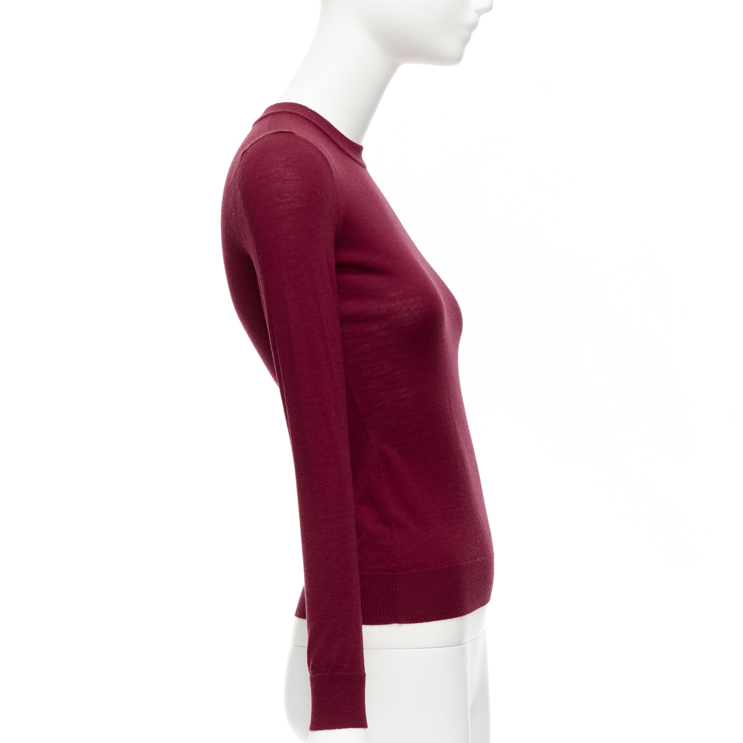Women's ALAIA 100% virgin wool dark red long sleeve crew neck sweater FR36 S For Sale