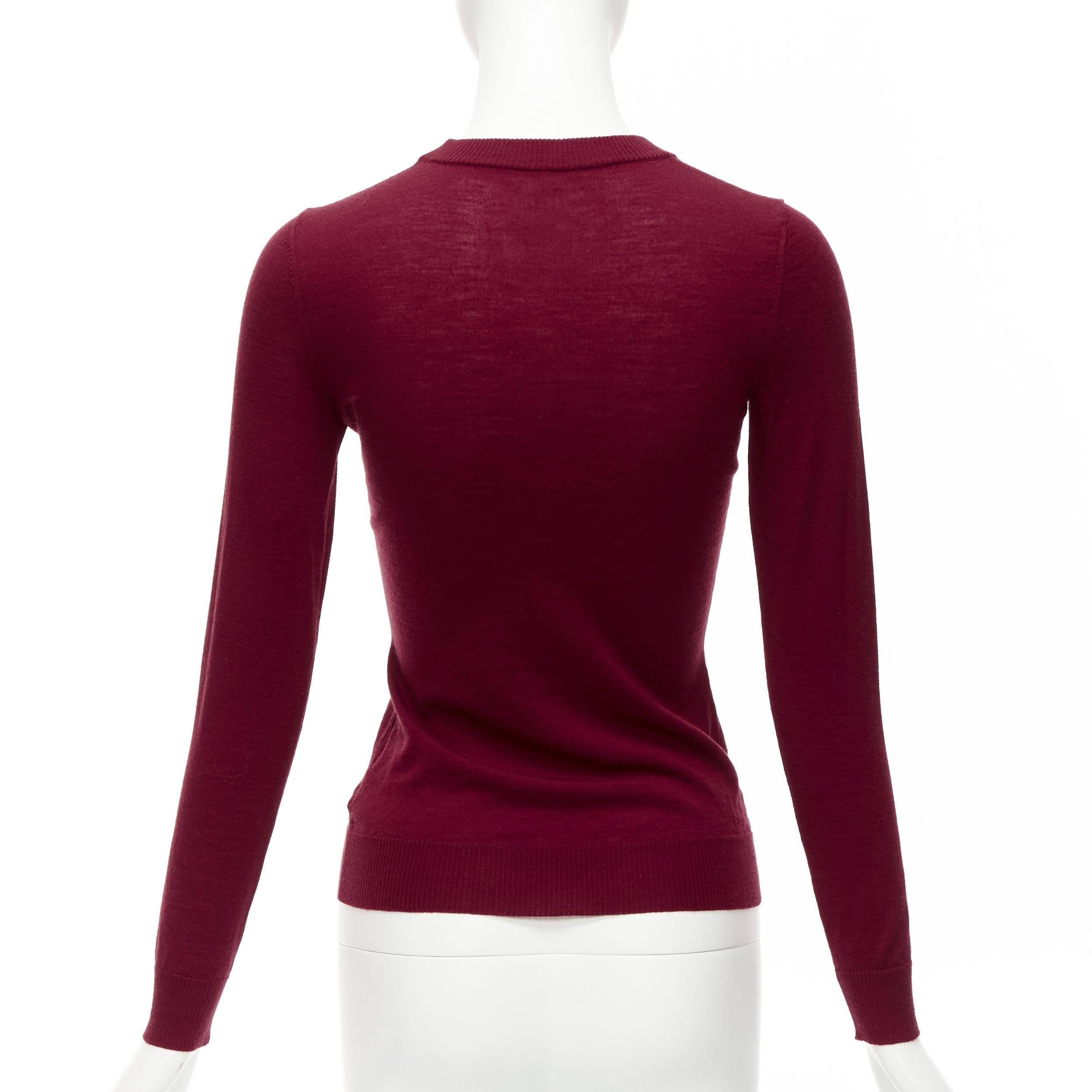ALAIA 100% virgin wool dark red long sleeve crew neck sweater FR36 S For Sale 1