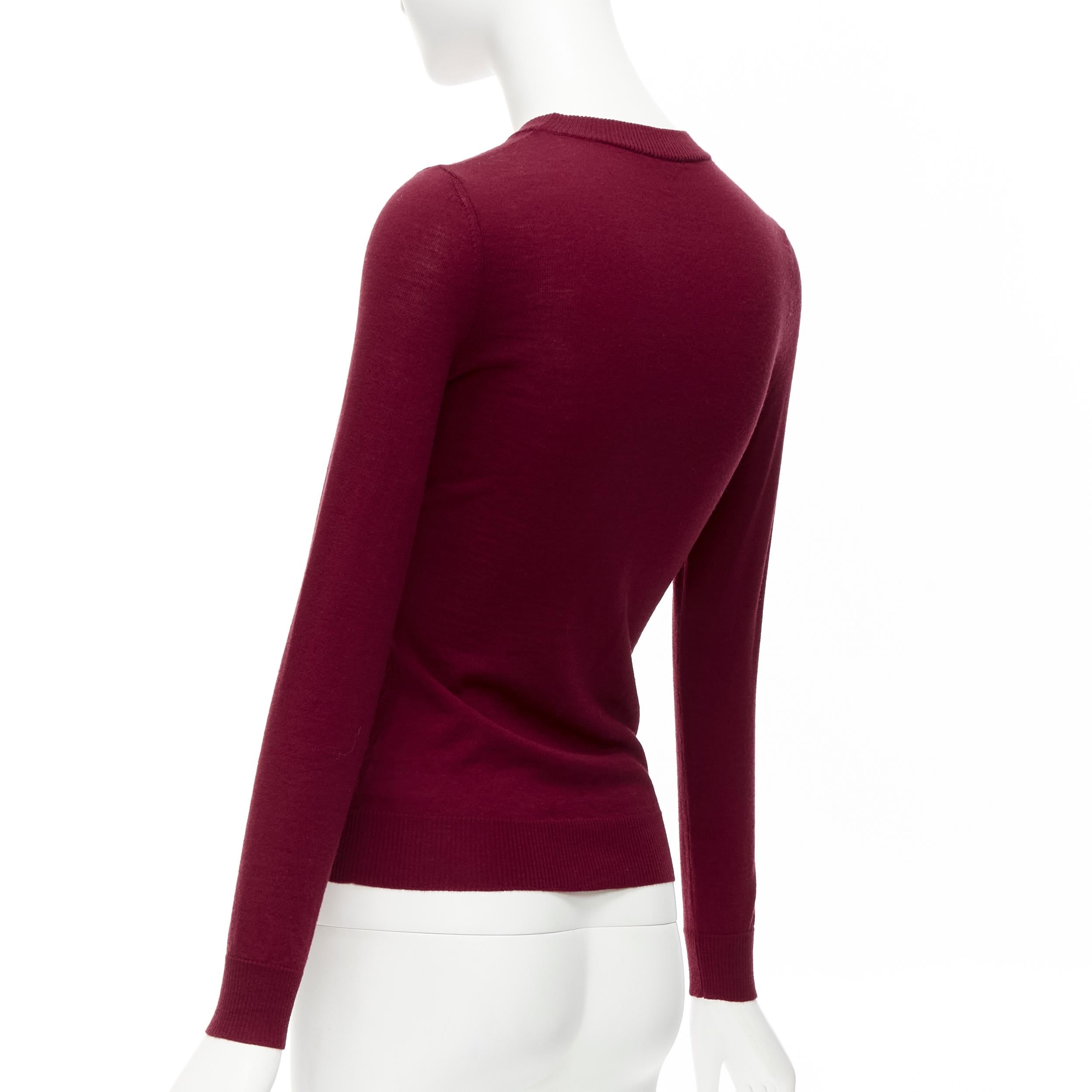 ALAIA 100% virgin wool dark red long sleeve crew neck sweater FR36 S For Sale 2