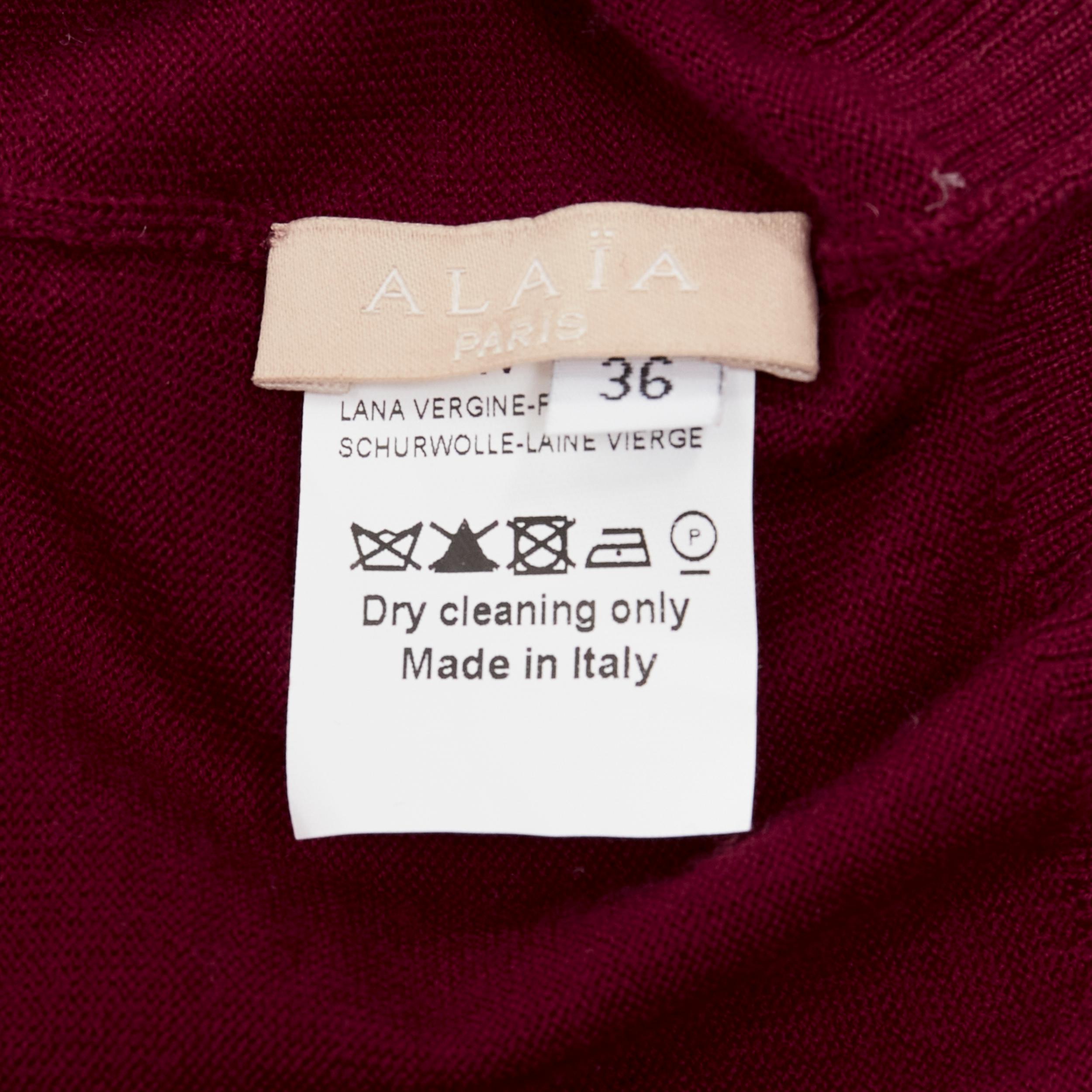 Pull col ras du cou Alaïa à manches longues rouge foncé 100 % laine vierge FR36 S en vente 3