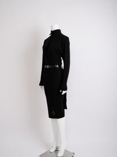 Alaïa 1985 Black Wool Dress with Vinyl Belt Distressed Condition