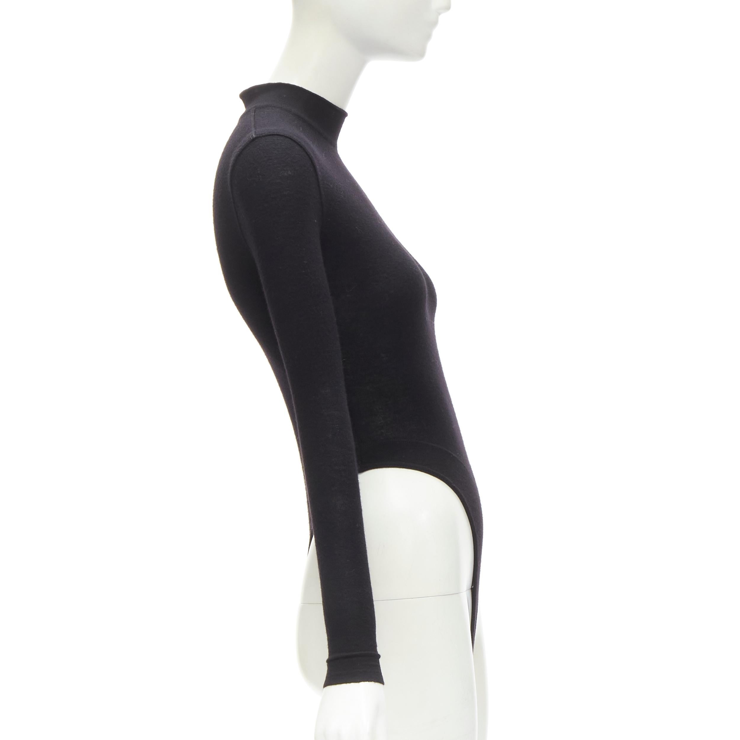ALAIA 1990's Vintage black wool mock neck long sleeve  high cut bodysuit top M In Excellent Condition For Sale In Hong Kong, NT
