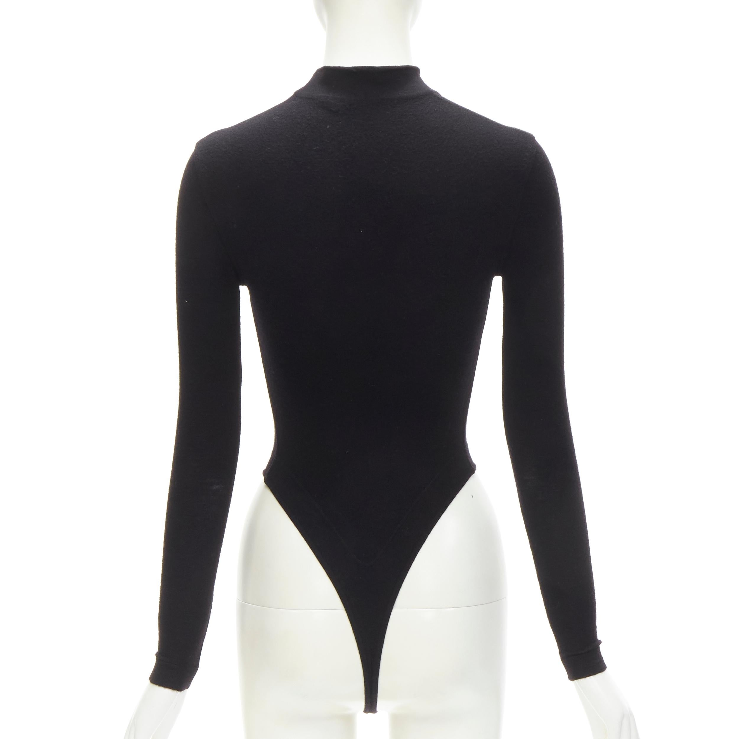 Women's ALAIA 1990's Vintage black wool mock neck long sleeve  high cut bodysuit top M For Sale