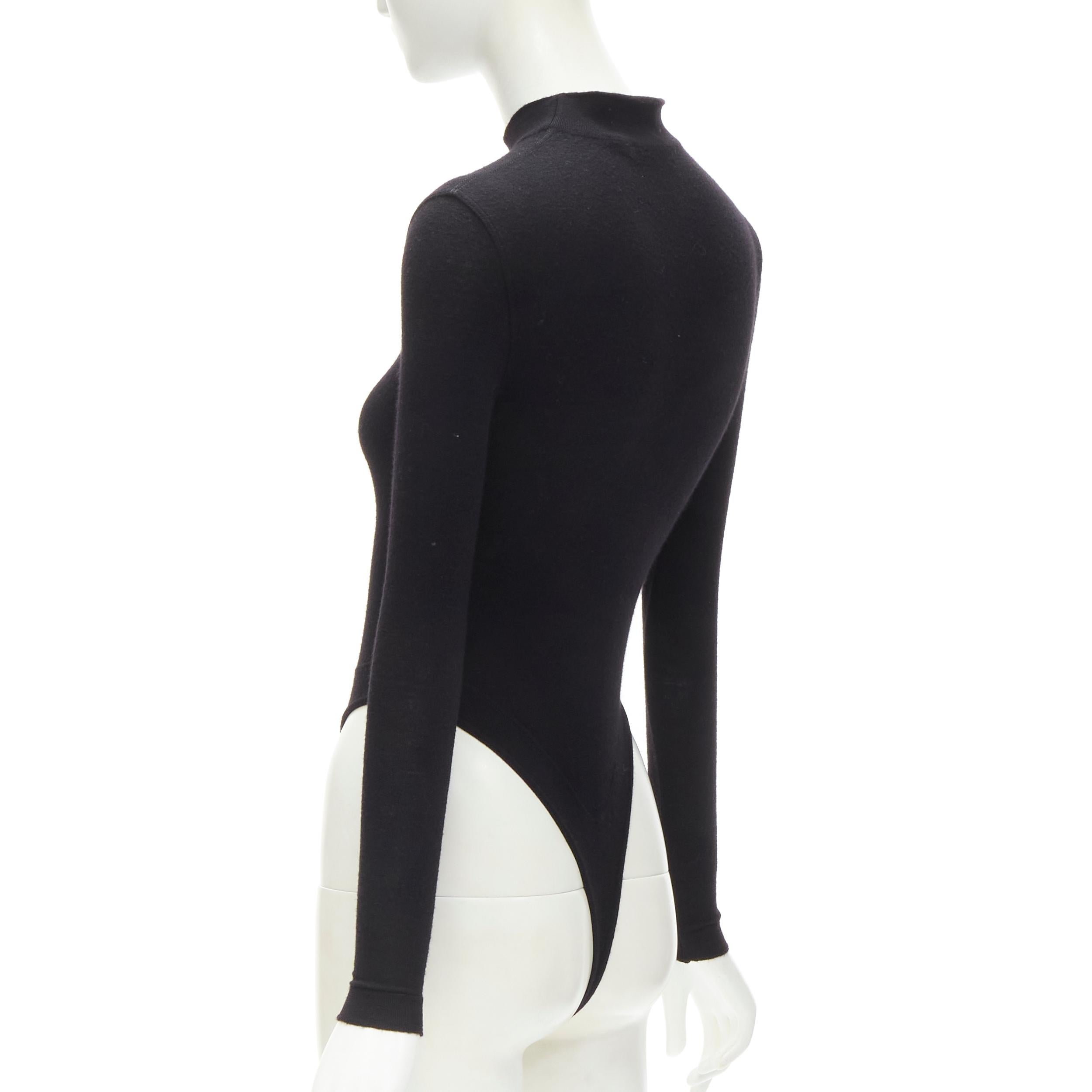 ALAIA 1990's Vintage black wool mock neck long sleeve  high cut bodysuit top M For Sale 1