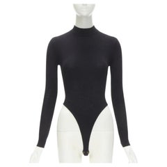ALAIA 1990's Vintage in lana nera a maniche lunghe con scollo finto  top body a taglio alto M