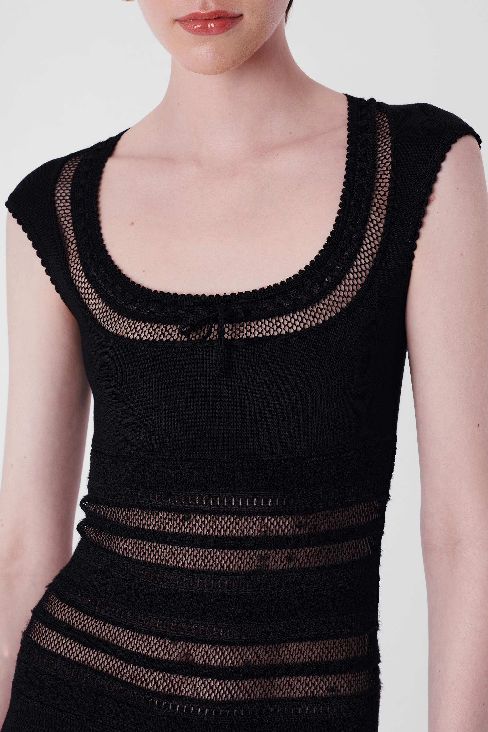 Alaia 1993 Black Mesh Cutout Bodycon Dress. In Excellent Condition For Sale In London, GB