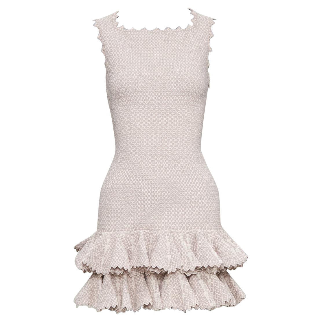 ALAIA 2011 rose texturé dot weave robe sirène à volants festonnés FR36 S