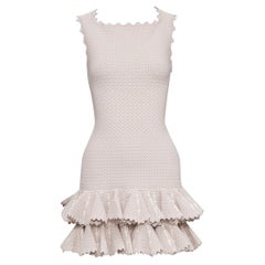 ALAIA 2011 rosa strukturiertes Punktgeflecht mit Rüschen Meerjungfrauen-Stufenkleid FR36 S