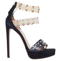 ALAIA 2012 black suede studded zig zag diamond cutout platform sandals EU35
