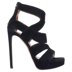 ALAIA 2012 black wavy suede caged cutout strappy open toe platform sandals EU35
