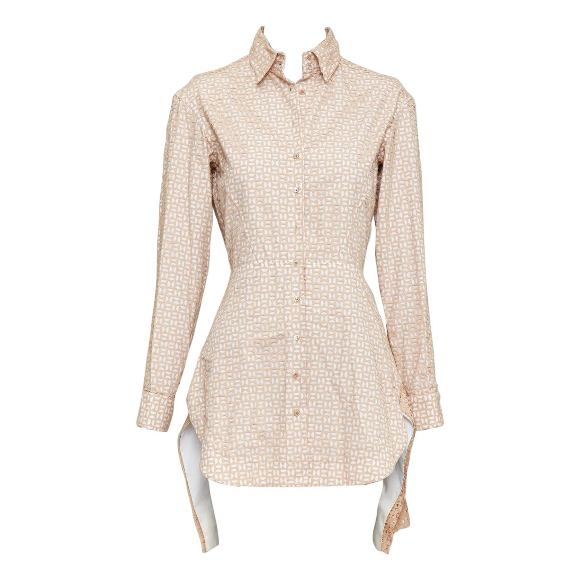 ALAIA 2012 nude cream laser cut overlay cotton peplum shirt dress FR38 M
