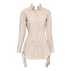 ALAIA 2012 nude cream laser cut overlay cotton peplum shirt dress FR38 M