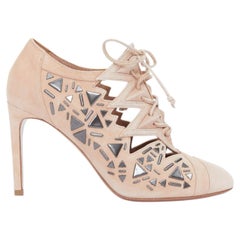 ALAIA 2014 Adelia blush pink suede geometric micro stud lace up booties EU36