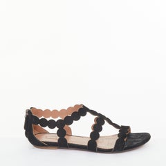 ALAIA 2016 suede laser cut scalloped cage gladiator open toe flat sandals EU37