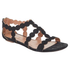 ALAIA 2016 suede laser cut scalloped cage gladiator open toe flat sandals EU37