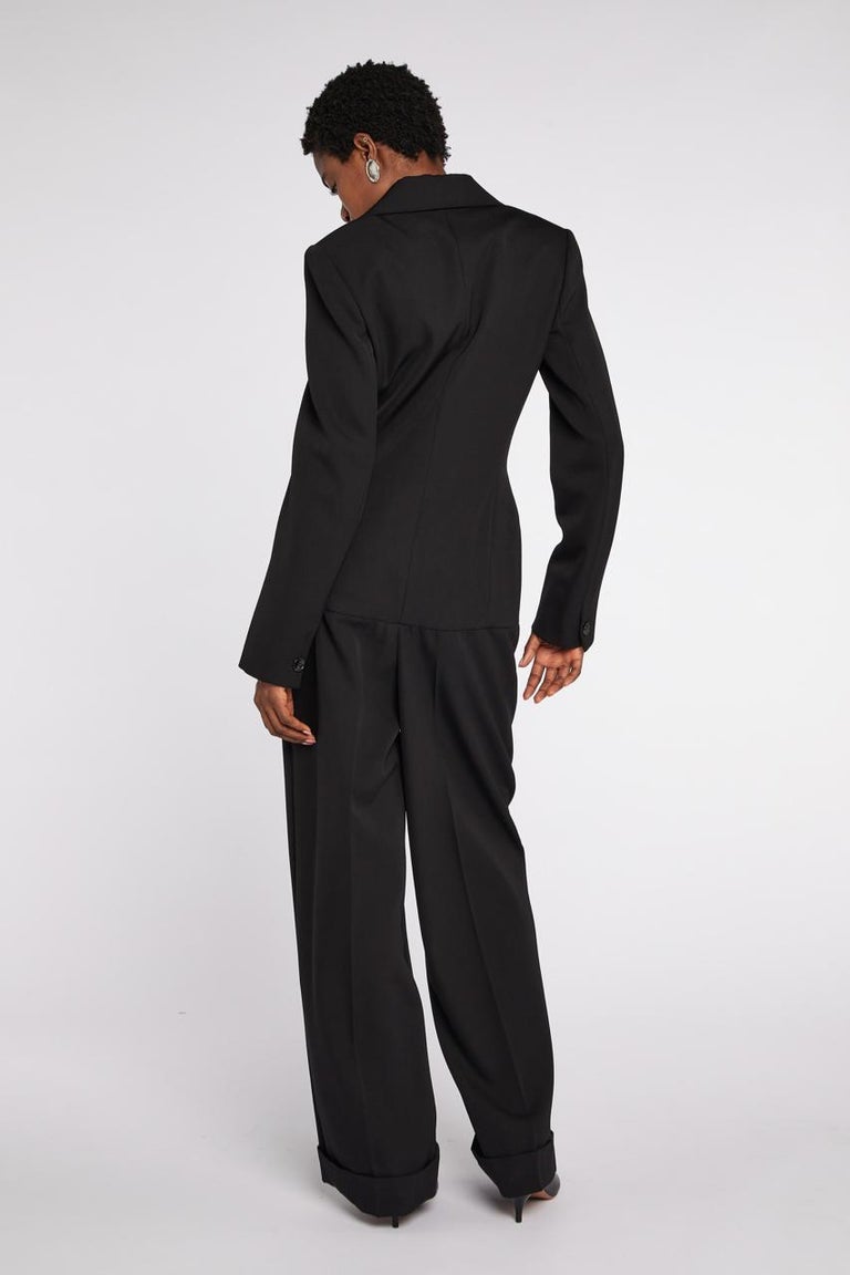 slim fit dress slacks Alaia Black Hooded Dress w/Zipper Motif  Rachel Zabar Vintage