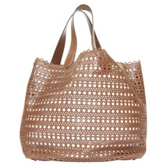 ALAIA 2021 Le Mina 32 Vienne laser cut tan leather shoulder handbag tote bag