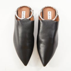 ALAIA 2022 Runway La Babouche black leather pointed toe ring slip on mules EU38