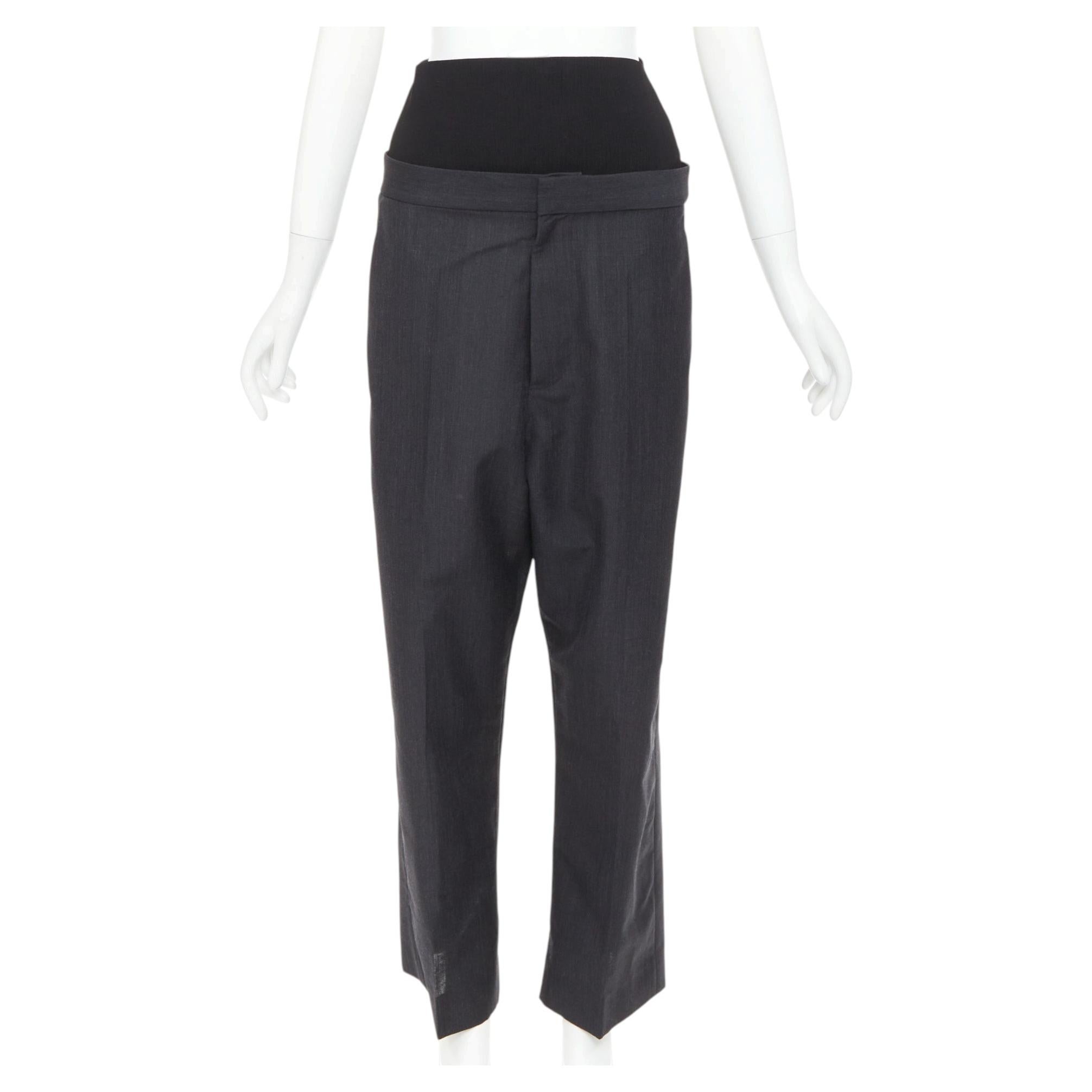 ALAIA 2024 black grey mohair wool wide waistband cropped pants FR38 M